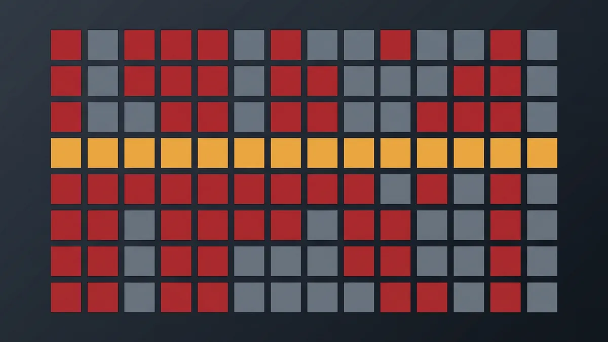 A grid of small squares like a strategy chart, with one row picked out in amber