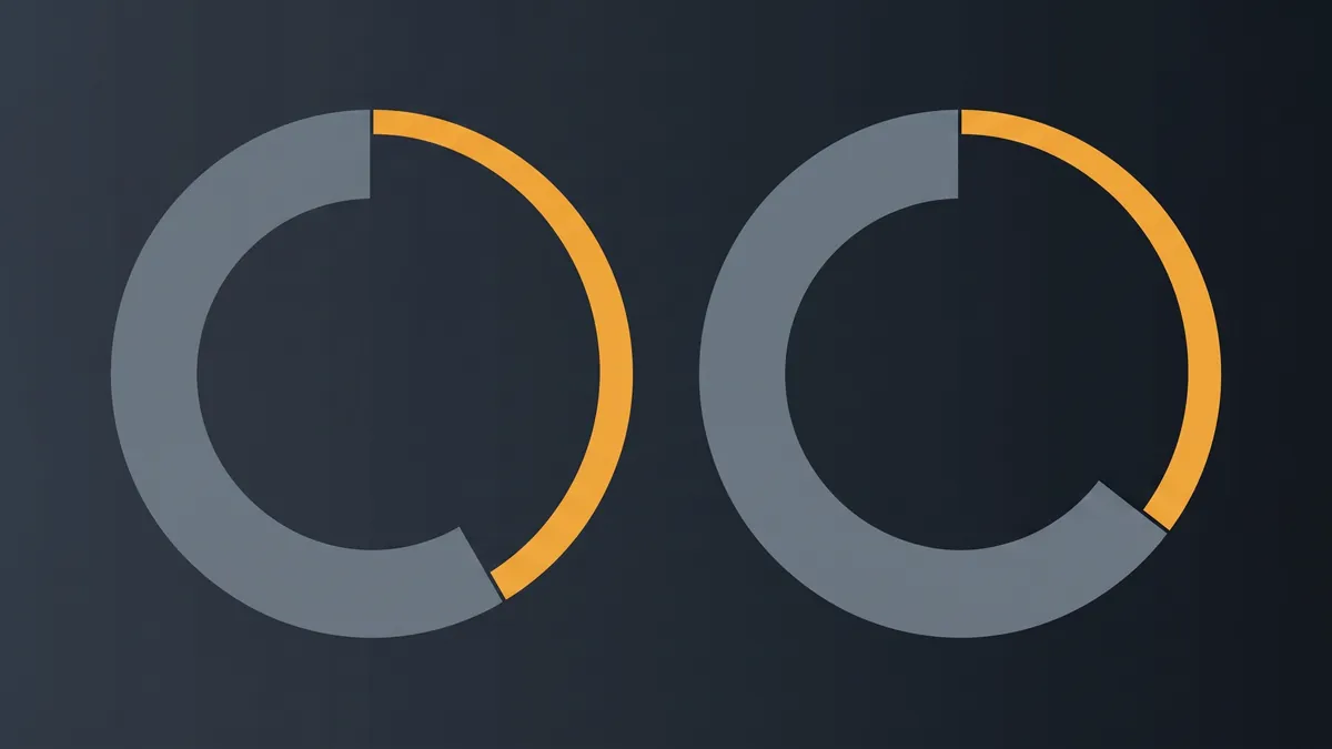 Two identical rings, each a grey arc plus an amber arc, the two amber arcs visibly different widths